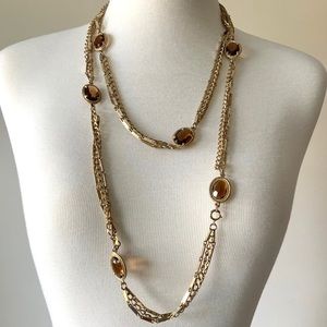 70s 2pc Necklace Set Topaz Colored Faceted Glass